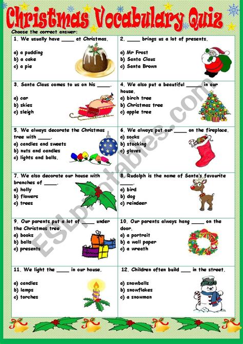 Christmas Vocabulary Quiz Esl Worksheet By Tmk939