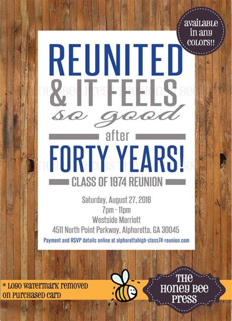 Reunion Invitation Any Custom Colors Highschool Reunion Or Etsy