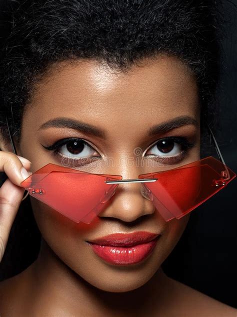 Young Beautiful Black Woman Wearing Red Sunglasses Stock Image Image