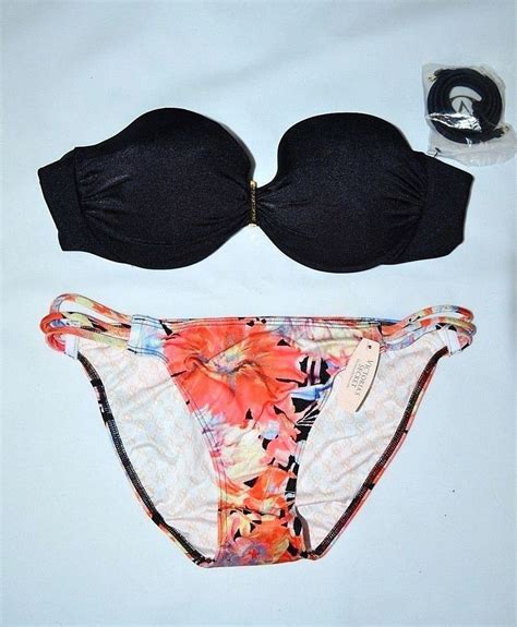 Victorias Secret Black Bandeau Bikini Top 34c And Bottom Medium M Bikini