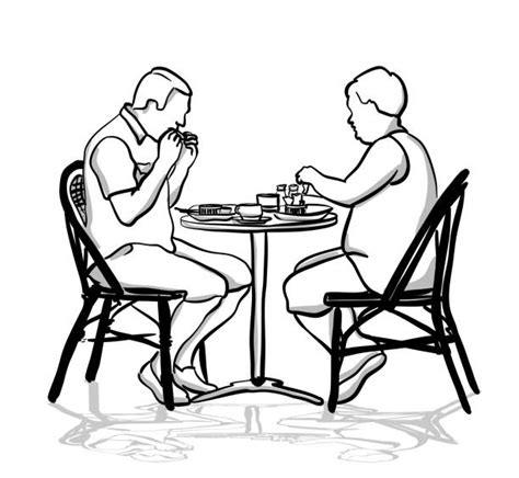 Drawing Of A People Sitting Restaurant Table Illustrations Royalty