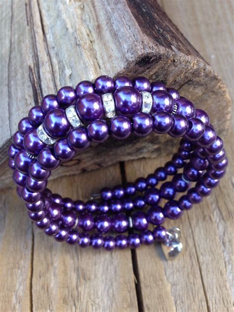 Dark Purple Bracelet Purple Beaded Memory Wire Bracelet