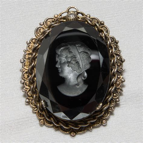 Large Black Glass Cameo Intaglio Pin Or Pendant From Arttiques On Ruby Lane