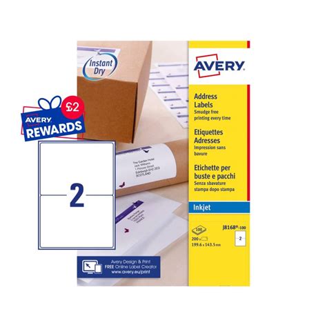 Avery J8168 100 Parcel Labels 100 Sheets 2 Labels Per Sheet 200