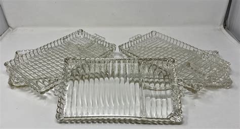 Hazel Atlas Snack Tray Clear Glass Divided Plate Bubble Ribbed Etsy