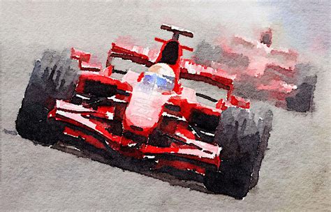 Ferrari F1 Race Watercolor Painting By Naxart Studio Pixels