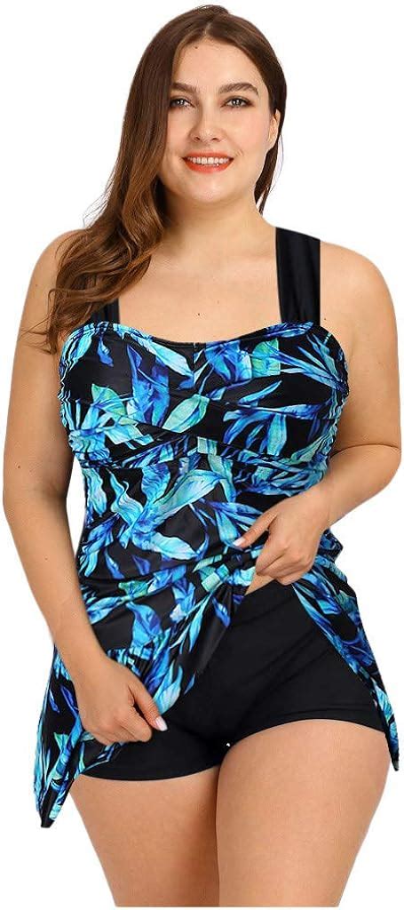 Rosennie Damen Gro E Gr En Badeanz Ge Badekleid Mit Bl Tter Drucken Bademode Tankini Sets Mit