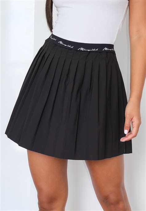 Black Missguided Script Pleated Tennis Skirt Missguided