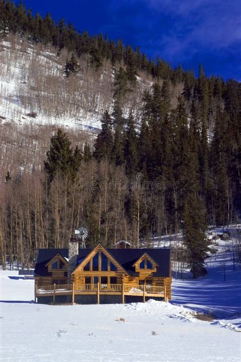 Colorado Mountain Log Home In Snow Stock Photo Image Of Affluent