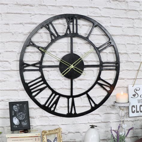 Large Rustic Black Skeleton Wall Clock Windsor Browne