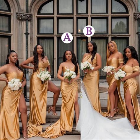 Champagne Gold Mismatchy Sexy Side Slit Long Mermaid Bridesmaid Dress Sposabridal