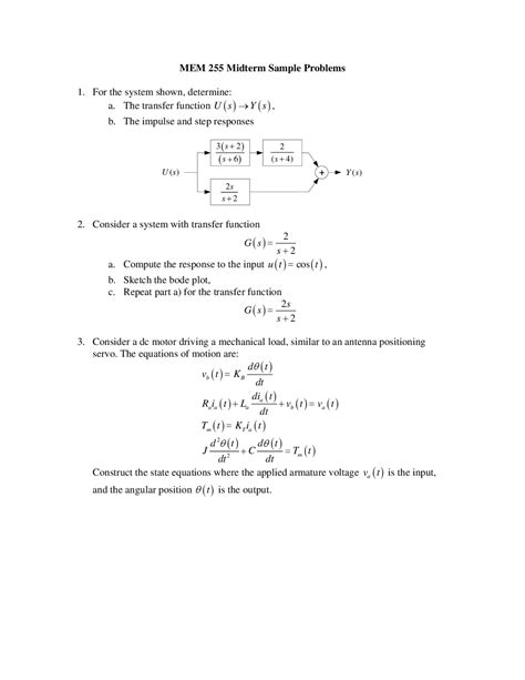 Midterm Sample Problem Transfer Function Introduction To Controls