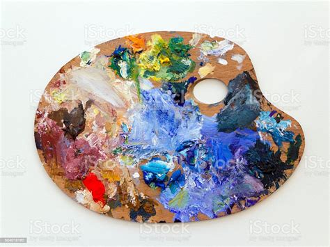 Colourful Artists Oil Paint Palette On White Stock Photo Download