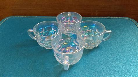 Iridescent Federal Glass Yorktown Set Of 4 Snack Coffee Punch Etsy Iridescent Glass Glass