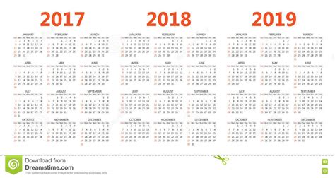 Vector Calendar Templates 2017 2018 2019 Stock Vector Illustration