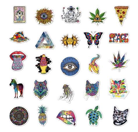 50 Psychedelic Stickers Pack Trippy Gothic Aesthetic Sticker Etsy