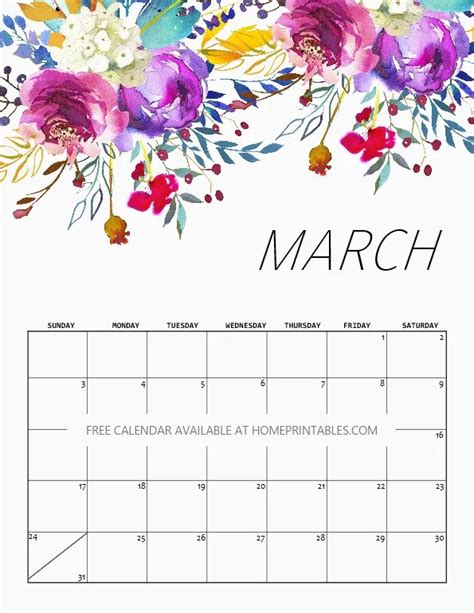 Free Printable Calendar 2019 In Beautiful Florals