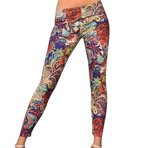 buy one size full long leggings women floral flower printed stretchy leggings