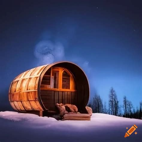 Sauna Next To Frozen Lake Under Starry Night On Craiyon