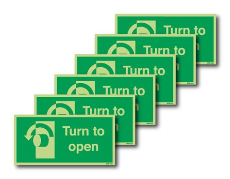 6 Pack Turn To Open Anti Clockwise Photoluminescent Signs Safetyshop