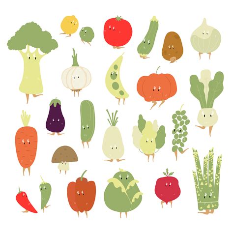 Various Organic Vegetable Cartoon Characters Vector Set Download Free