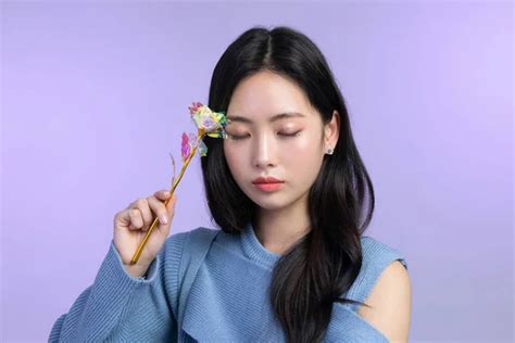 Beautiful Young Korean Asian Woman Portrait Studio Photo In Winter Skin