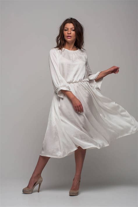 White Bridal Dress Silk Loose Dress Bridesmaid Midi Dress Etsy