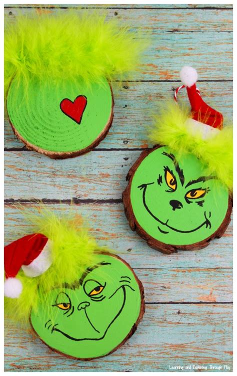 Learning And Exploring Through Play Grinch Wood Slice Craft