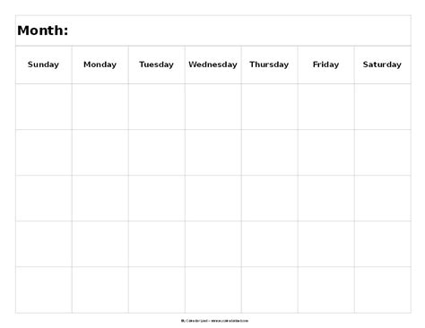 Template Printable Calendar 5 Weeks Example Calendar Printable