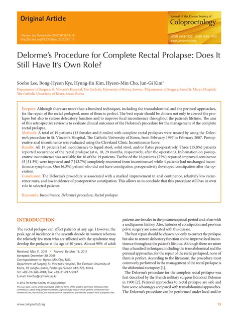 pdf delorme s procedure for complete rectal prolapse does it still have it s own role