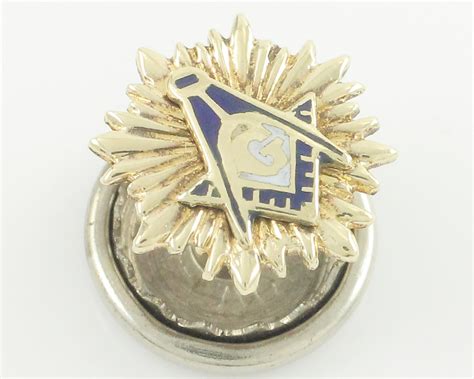 K Enamel Masonic Lapel Pin Yellow Gold Blue Lodge Mason Square And Compass Emblem Vintage