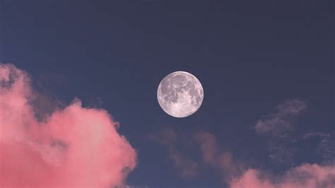 Download Wallpaper 1920x1080 Moon Clouds Pink Sky Full Moon Full Hd