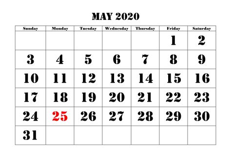 May 2020 Calendar Printable Template With Holidays Calendar