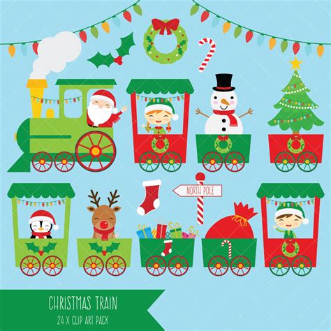 Christmas Train Clipart Santa Polar Express Clip Art Etsy