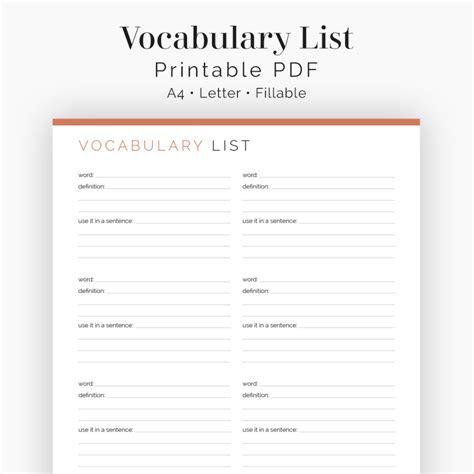 Vocabulary Lists 2 Layouts Neat And Tidy Design