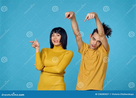 Kinky Guy And Girl Together Friendship Fun Blue Background Stock Image Image Of Lifestyle