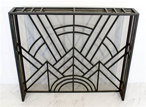Cast iron fire grates & fascias. Neo Art Deco Wrought Iron Metal Fireplace Screen at 1stdibs