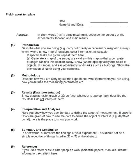 Field Report Template 3 Templates Example Templates Example