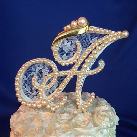 Custom Monogram Wedding Cake Toppers With Custom Lace Pearls