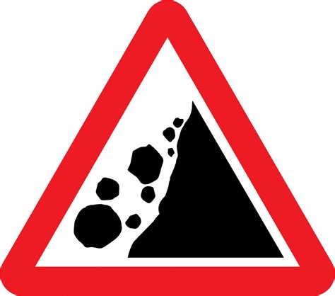 Falling Or Fallen Rocks On The Right Road Sign Road Traffic Warning