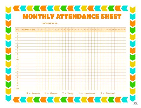 Classroom Charts Printable Guidelines For Attendance Sheet Planner My