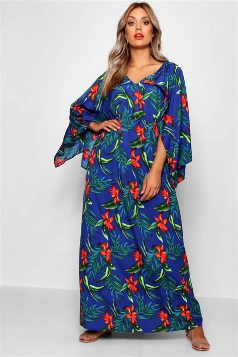 Plus Jaimie Tropical Kimono Sleeve Maxi Dress Boohoo