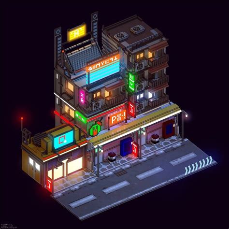 A Building With Neon Signs And Lights On It