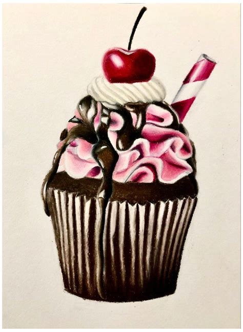 Color Pencil Art Food In 2024 Cupcake Drawing Prismacolor Art Fruit