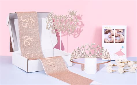 Bella Meri 35th Birthday Ts For Women 35th Birthday Tiara Crown Sash Cake