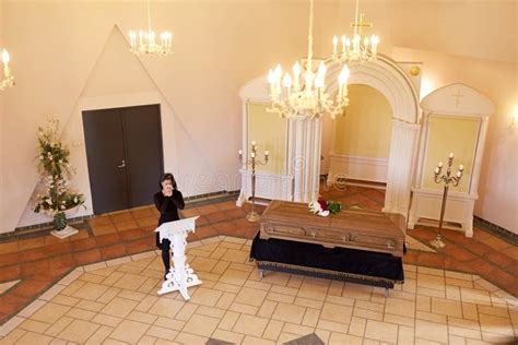 Crying Woman Near Coffin At Funeral In Church Stock Image Image Of