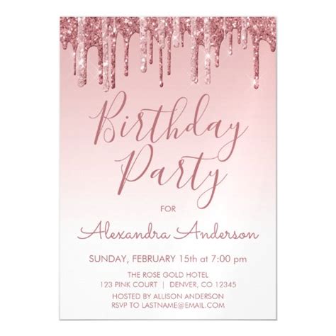 Rose Gold Sparkle Glitter Any Age Birthday Magnetic Invitation