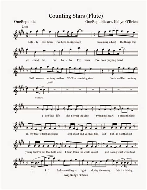 Flute Sheet Music Counting Stars Sheet Music