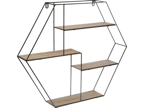 Etagère Murale Hexagonale Bois Et Métal 21920001 Conforama