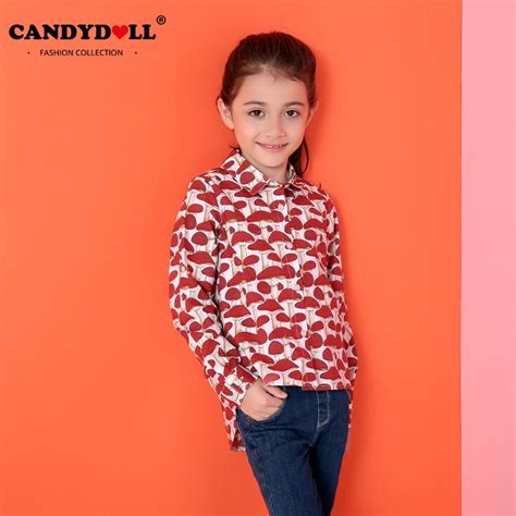 Candydoll Spring New Girls Cotton Casual Fashion Shirt Printing Lapel